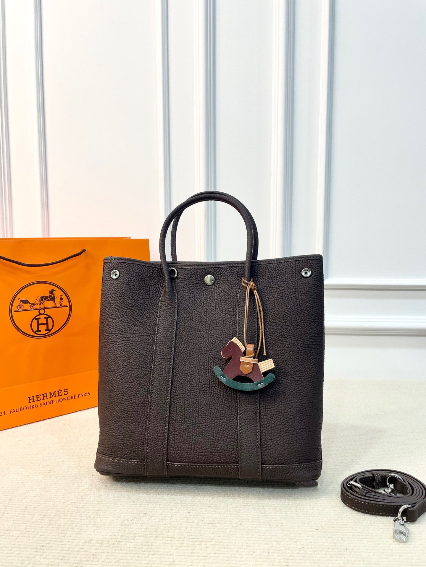 Hermès Garden Party 30 – Leather Tote with Horse Charm & Scarf
