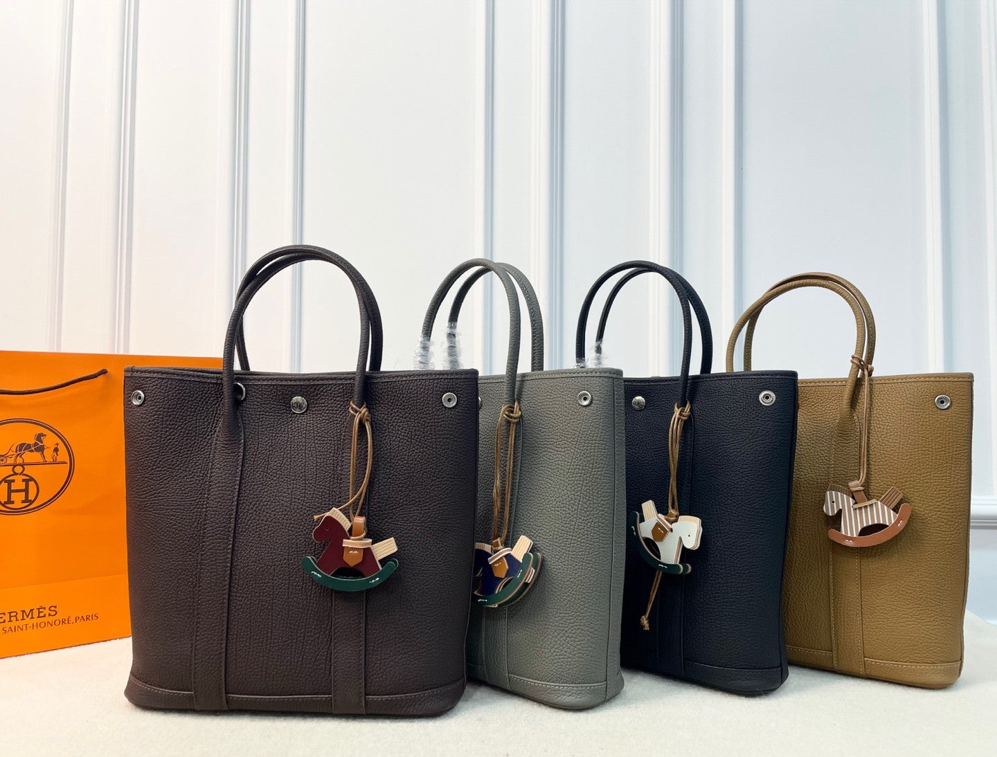 Hermès Garden Party 30 – Leather Tote with Horse Charm & Scarf