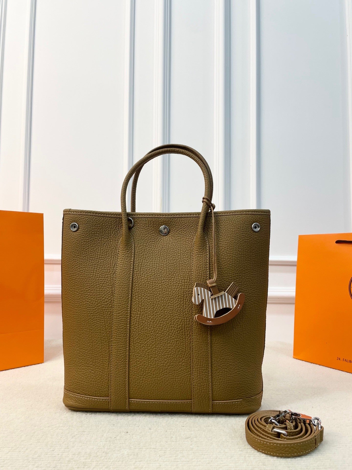Hermès Garden Party 30 – Leather Tote with Horse Charm & Scarf