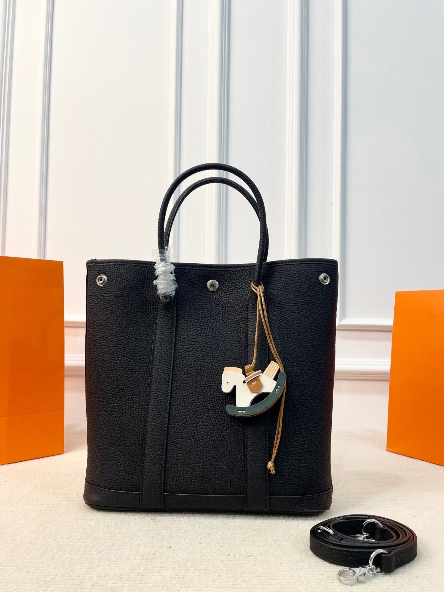 Hermès Garden Party 30 – Leather Tote with Horse Charm & Scarf