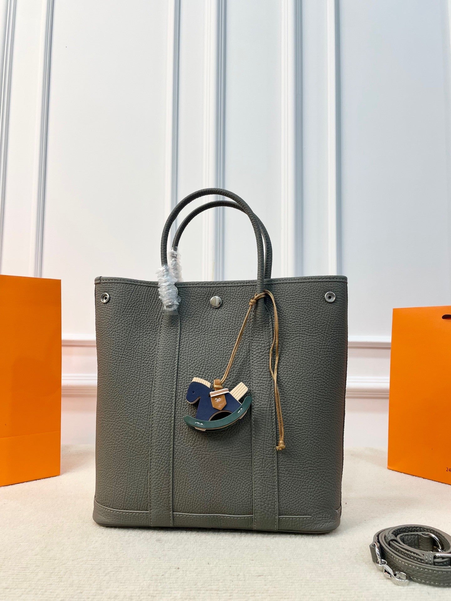 Hermès Garden Party 30 – Leather Tote with Horse Charm & Scarf