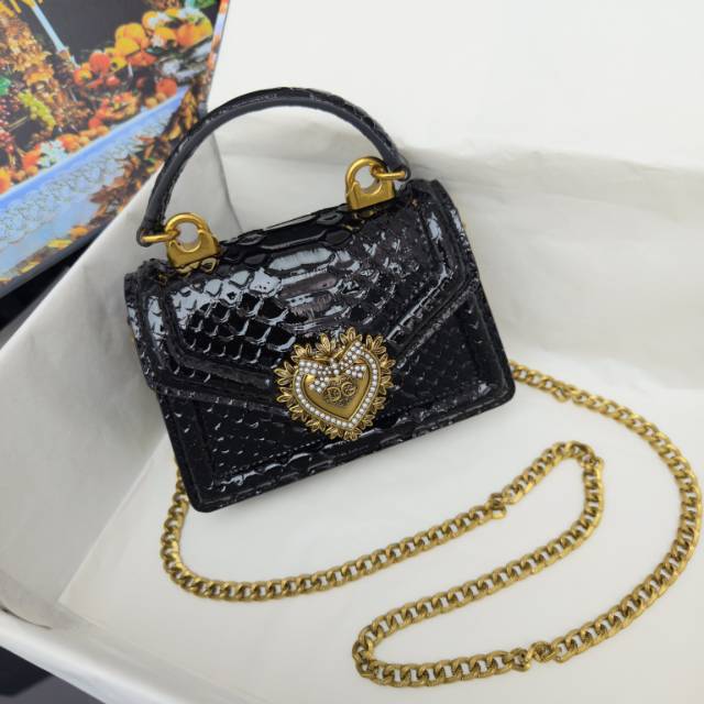 Dolce & Gabbana Devotion Handbag – Crocodile & Snakeskin Textures with Gold Heart Emblem