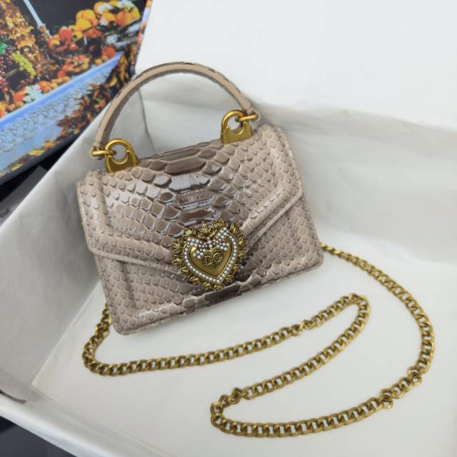 Dolce & Gabbana Devotion Handbag – Crocodile & Snakeskin Textures with Gold Heart Emblem