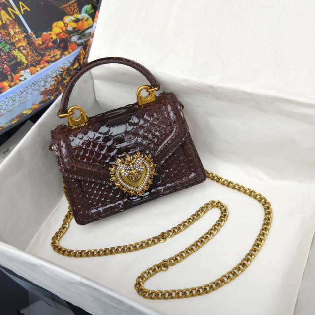 Dolce & Gabbana Devotion Handbag – Crocodile & Snakeskin Textures with Gold Heart Emblem