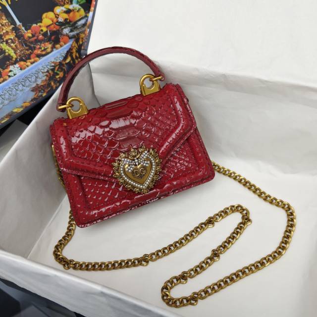 Dolce & Gabbana Devotion Handbag – Crocodile & Snakeskin Textures with Gold Heart Emblem