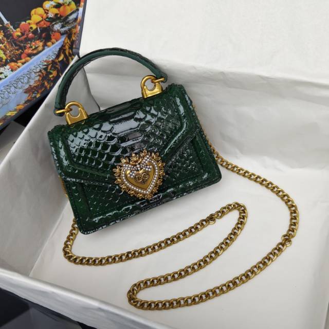 Dolce & Gabbana Devotion Handbag – Crocodile & Snakeskin Textures with Gold Heart Emblem