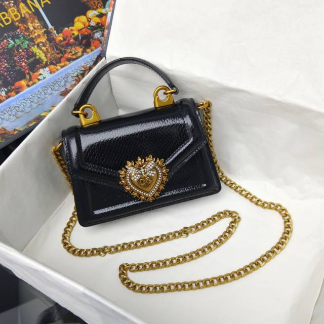 Dolce & Gabbana Devotion Handbag – Crocodile & Snakeskin Textures with Gold Heart Emblem