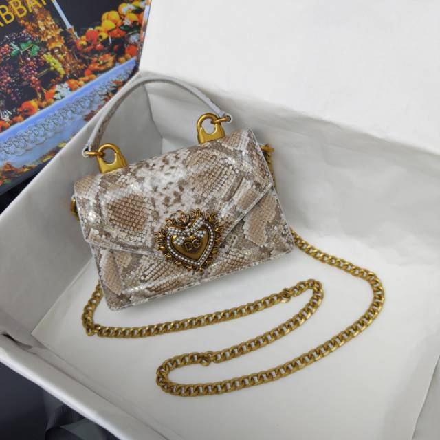 Dolce & Gabbana Devotion Handbag – Crocodile & Snakeskin Textures with Gold Heart Emblem