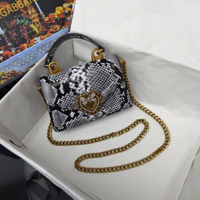 Dolce & Gabbana Devotion Handbag – Crocodile & Snakeskin Textures with Gold Heart Emblem