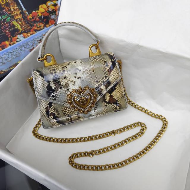 Dolce & Gabbana Devotion Handbag – Crocodile & Snakeskin Textures with Gold Heart Emblem