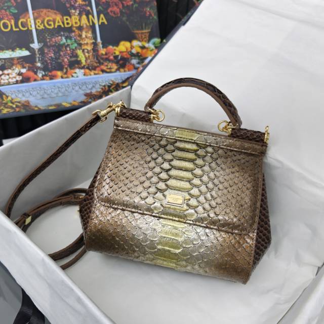 Dolce & Gabbana Classic Snakeskin-Effect Embossed Calfskin Handbag