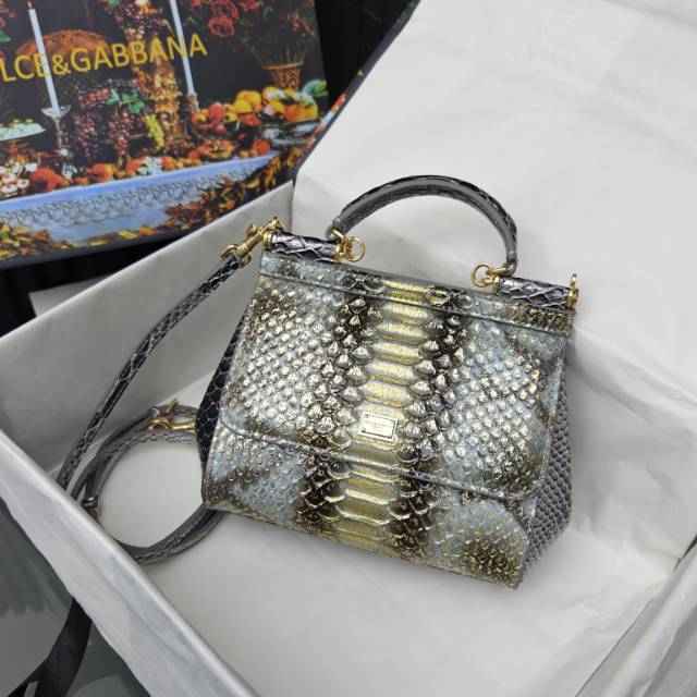 Dolce & Gabbana Classic Snakeskin-Effect Embossed Calfskin Handbag