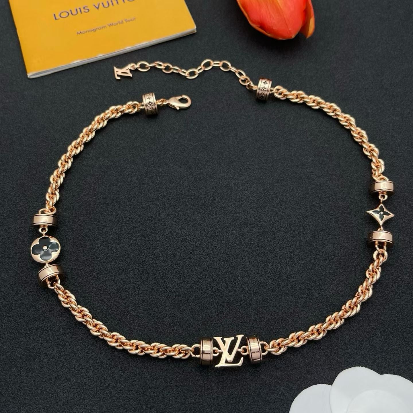 Louis Vuitton Necklace & Bracelet Set Monogram Charms