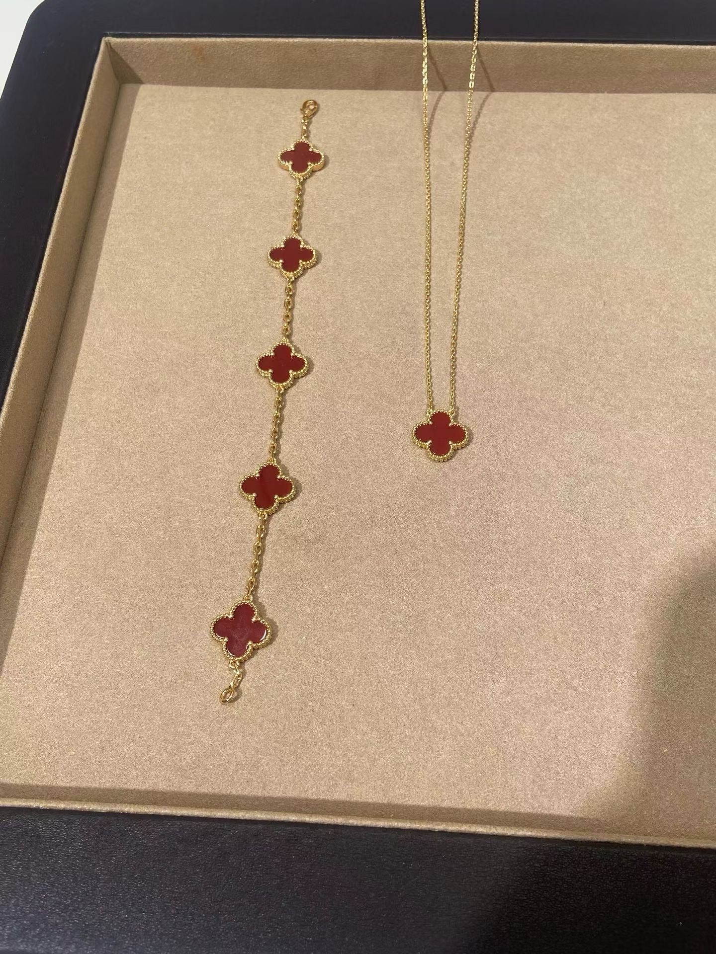 Clover Charm Necklace & Bracelet Set