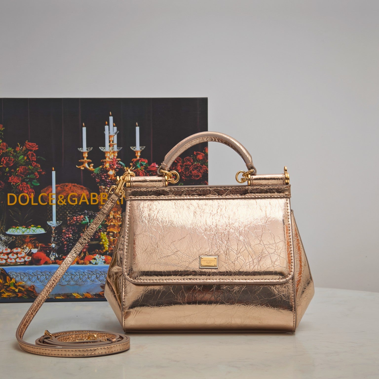 Dolce & Gabbana Classic Crinkled Metallic Handbag