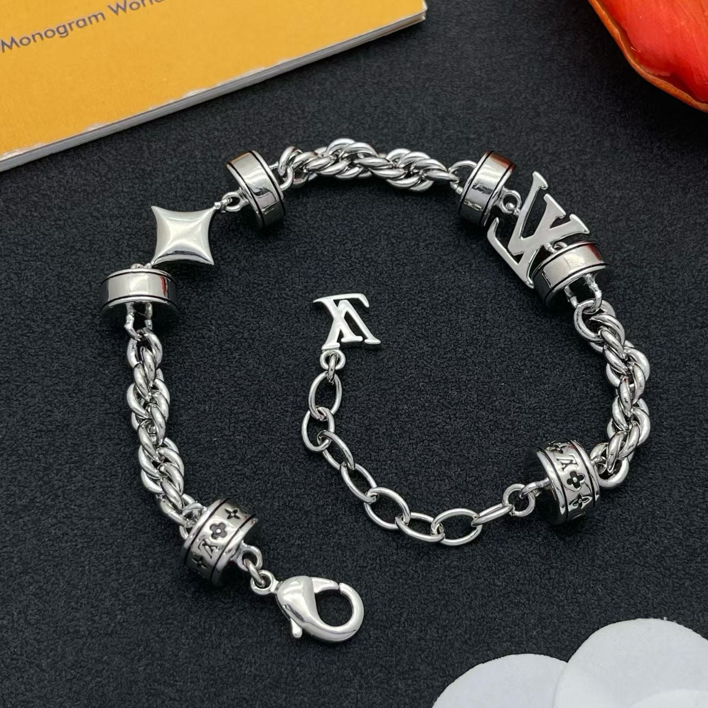 Louis Vuitton Necklace & Bracelet Set Monogram Charms
