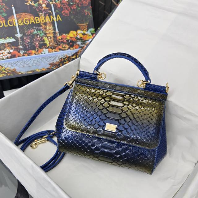 Dolce & Gabbana Classic Snakeskin-Effect Embossed Calfskin Handbag