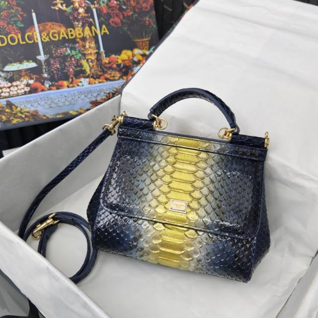 Dolce & Gabbana Classic Snakeskin-Effect Embossed Calfskin Handbag